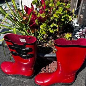 Red Rain Boots with Black Accents